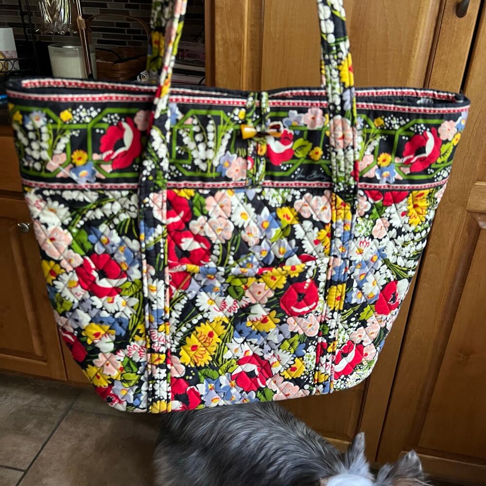Vintage VERA BRADLEY "Poppy Fields" Bag Black/Red/Yellow/White14" x 17" - Picture 12 of 12